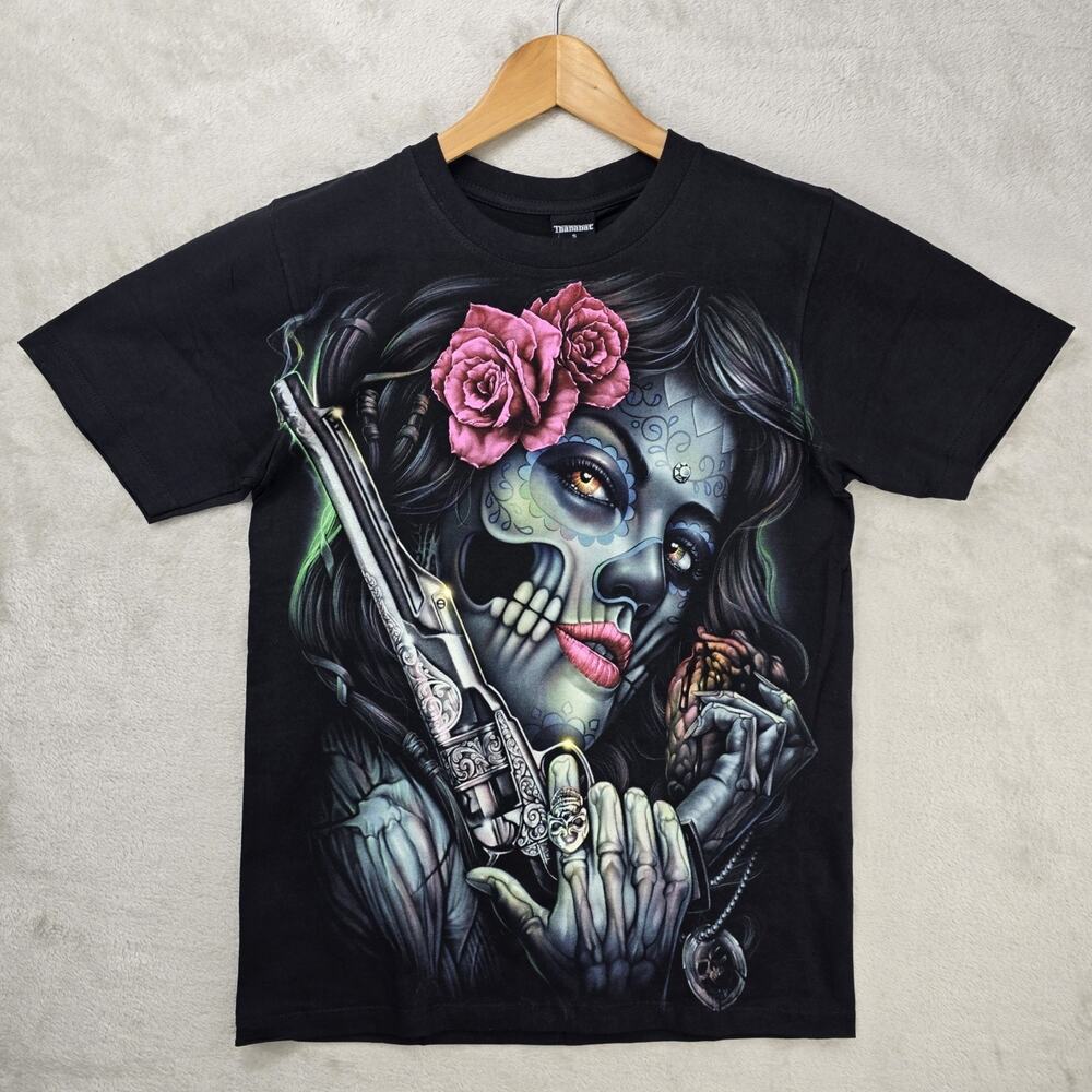 Thanabat Zombie Girl Shirt Small Glow In Dark AOP Dia De Los Muertos Sugar Skull